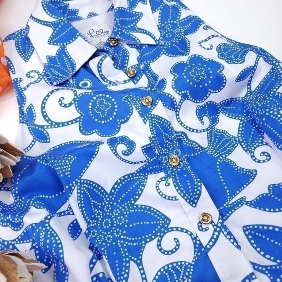 Lilly Pulitzer White Label Blue White Floral  Yellow Belted Pocketed Dre… - Picture 15 of 16